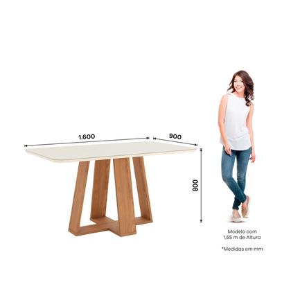 Imagem de Conjunto Sala Jantar Mesa Lins 160cm Canto Arredondado com Vidro + 6 Cadeiras Bella Off White/Nature