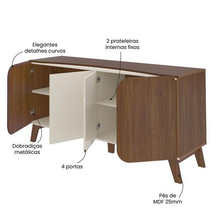 Imagem de Conjunto Sala Rack c/ Painel p/ TV até 86", Buffet Aparador 4 Portas Cedro/Off White Elegance - Artely