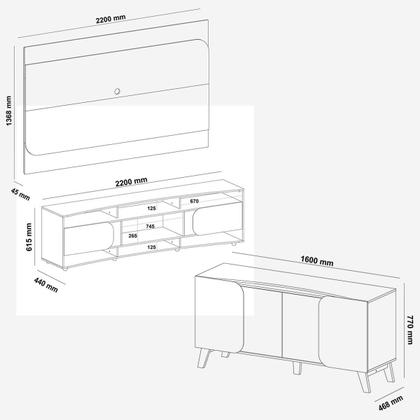 Imagem de Conjunto Sala Rack c/ Painel p/ TV até 86", Buffet Aparador 4 Portas Cedro/Off White Elegance - Artely