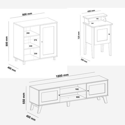 Imagem de Conjunto Sala Rack p/ TV até 75", Buffet Aparador 1 Porta, mesa de Apoio Charlotte Pinho/Off White - Artely