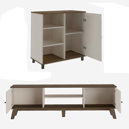 Imagem de Conjunto Sala Rack p/ TV até 75" com 2 portas, Buffet Aparador 1 Porta Pinho/Off White Charlotte - Artely