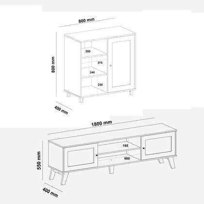Imagem de Conjunto Sala Rack p/ TV até 75" com 2 portas, Buffet Aparador 1 Porta Pinho/Off White Charlotte - Artely
