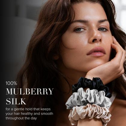 Imagem de Conjunto Scrunchie Slip Back to Basics marrom claro 100% seda