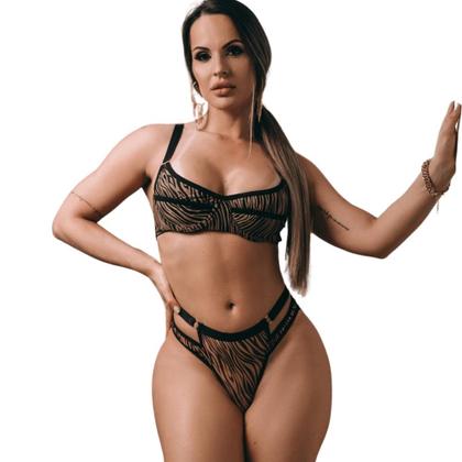 Imagem de Conjunto Sensual Animal Print Sutiã sem Bojo com Aro