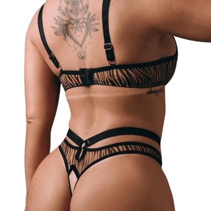 Imagem de Conjunto Sensual Animal Print Sutiã sem Bojo com Aro