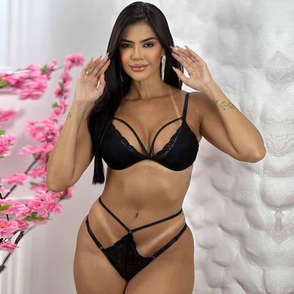 Imagem de Conjunto Sexy Lingeire Renda Sem Bojo Sem Aro Rendado Strappy com Tiras