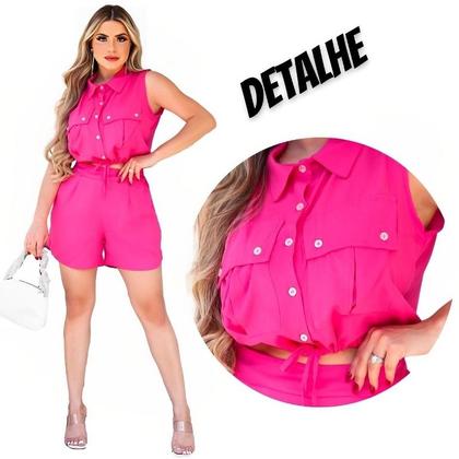 Imagem de Conjunto Short Blusa Botões Feminino Viscose Leve Elastano