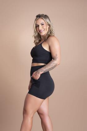 Imagem de Conjunto Short Fitness Feminino Cintura Alta Bolso Cores E Top Cropped Alcinha Academia Treino F7 NEW STYLE