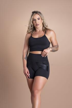 Imagem de Conjunto Short Fitness Feminino Cintura Alta Bolso Cores E Top Cropped Alcinha Academia Treino F7 NEW STYLE
