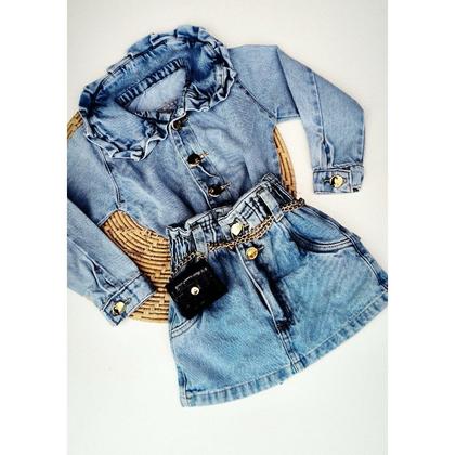 Imagem de CONJUNTO Short saia jeans + Camisa/blusa jeans LUXO