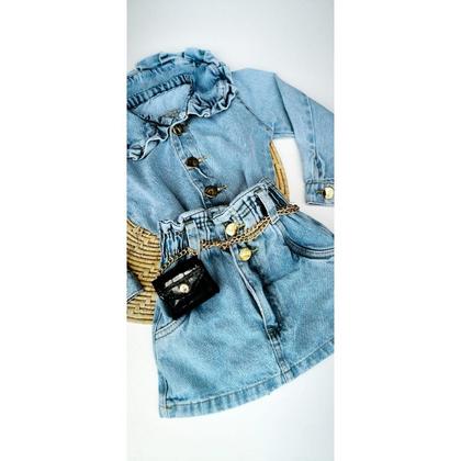 Imagem de CONJUNTO Short saia jeans + Camisa/blusa jeans LUXO