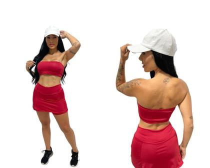 Imagem de conjunto short saia+ top faixa sem bojo feminino fitness