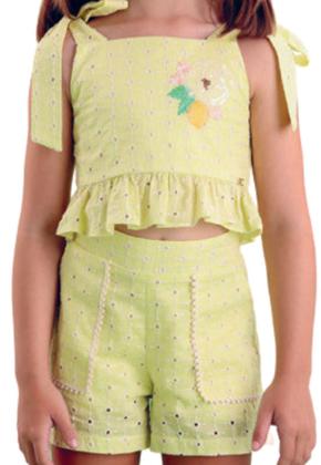 Imagem de Conjunto Shorts Amarelo Laço Infantil Petit Cherie