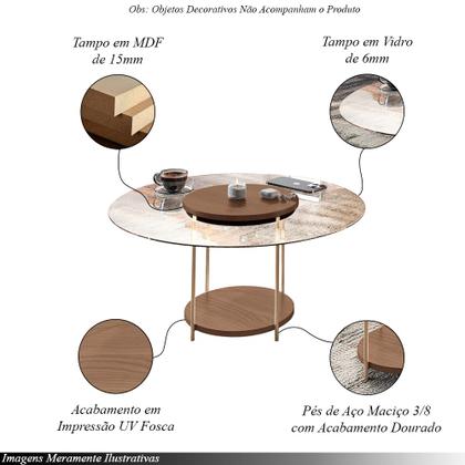 Imagem de Conjunto Sky 2 Mesas Centro Tampo MDF/Vidro com Pés em Aço Castanho G26 - Hb Móveis