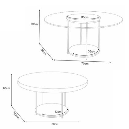 Imagem de Conjunto Sky 2 Mesas Centro Tampo MDF/Vidro com Pés em Aço Castanho G26 - Hb Móveis