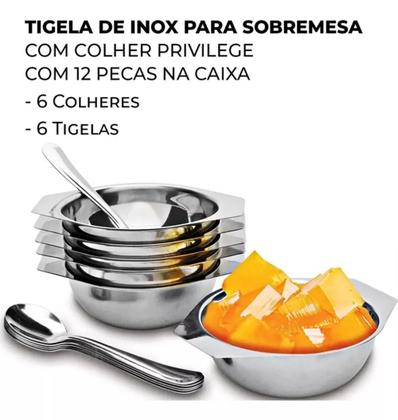 Imagem de Conjunto Sobremesa 12 Peças Inox Barato Kit 6 Colher 6 Taças