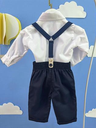 Imagem de Conjunto Social Bebê Calça Suspensório Azul Escuro e Camisa Branca para Festas e Eventos