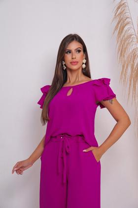 Imagem de Conjunto social feminino elegante calca pantalona pink