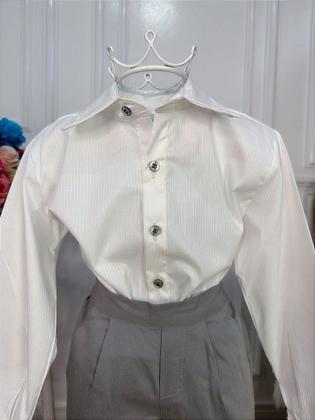 Imagem de Conjunto Social Infantil Camisa Off White e Calça Sarja Caqui para Menino