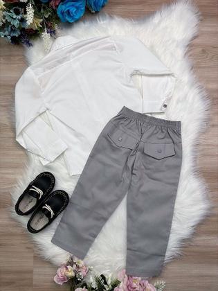 Imagem de Conjunto Social Infantil Camisa Off White e Calça Sarja Caqui para Menino