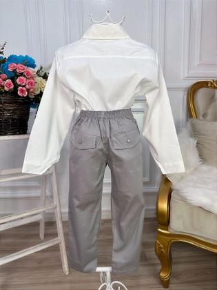 Imagem de Conjunto Social Infantil Camisa Off White e Calça Sarja Caqui para Menino