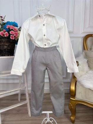 Imagem de Conjunto Social Infantil Camisa Off White e Calça Sarja Caqui para Menino