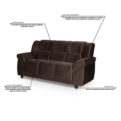 Imagem de Conjunto Sofá 2 e 3 Lugares Suede Marrom Cordoba 184cm