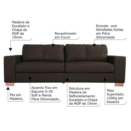 Imagem de Conjunto Sofá 3 e 2 Lugares Sala de Estar Kenny Tabaco Couro G43 - Gran Belo