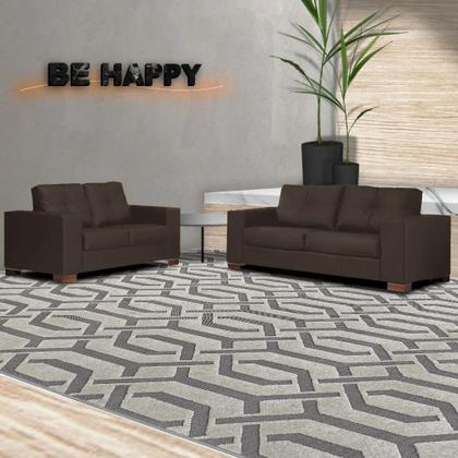 Imagem de Conjunto Sofá 3 e 2 Lugares Sala de Estar Kenny Tabaco Couro G43 - Gran Belo