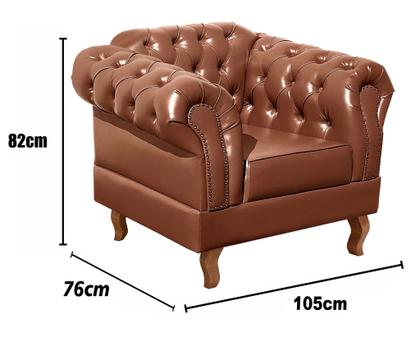 Imagem de Conjunto Sofá Chesterfield 3 Lugares + 2 Poltronas Dom Pedro Marrom Caramelo