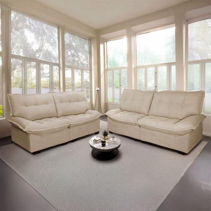 Imagem de Conjunto Sofá Coliseu 3 e 2 Lugares Bouclê Bege - King House