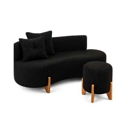 Imagem de Conjunto Sofá Curvo Orgânico + 01 Puff Luna Boucle Preto - Montanaris Decor