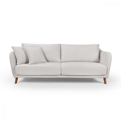 Imagem de Conjunto Sofá Living Hórus e Poltronas Tecido Composê Linho Cru e Marrom Terracota 1,70M