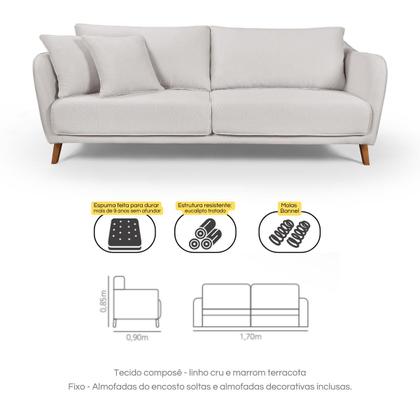 Imagem de Conjunto Sofá Living Hórus e Poltronas Tecido Composê Linho Cru e Marrom Terracota 1,70M