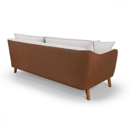 Imagem de Conjunto Sofá Living Hórus e Poltronas Tecido Composê Linho Cru e Marrom Terracota 1,70M