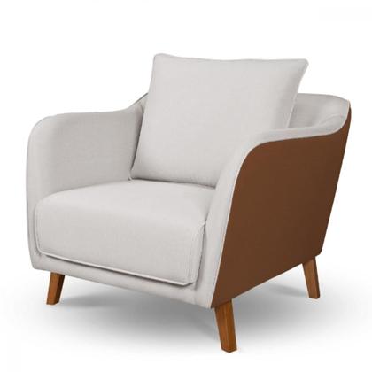 Imagem de Conjunto Sofá Living Hórus e Poltronas Tecido Composê Linho Cru e Marrom Terracota 1,70M