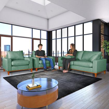 Imagem de Conjunto Sofá living Istambul Duas Poltronas Tecido Linho