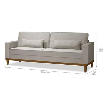 Imagem de Conjunto Sofá Living Valência 3 e 2 Lug. Base Madeira Linho BEGE