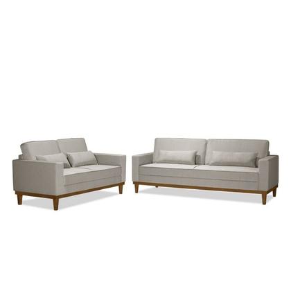 Imagem de Conjunto Sofá Living Valência 3 e 2 Lug. Base Madeira Linho BEGE