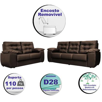 Conjunto Sofá Luxemburgo 3 E 2 Lugares 1,52m e 2,02m material sintético Marrom - CAMA INBOX REQ Imagem de Conjunto Sofá Luxemburgo 3 E 2 Lugares 1,52m e 2,02m material sintético Marrom