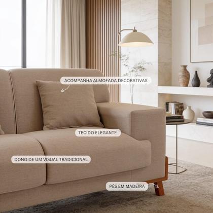 Imagem de Conjunto Sofá Milão 2 e 3 Lugares Linho Clássico Pés em Madeira Living