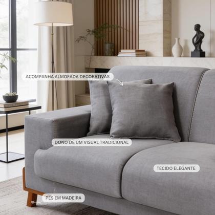 Imagem de Conjunto Sofá Milão 2 e 3 Lugares Linho Clássico Pés em Madeira Living