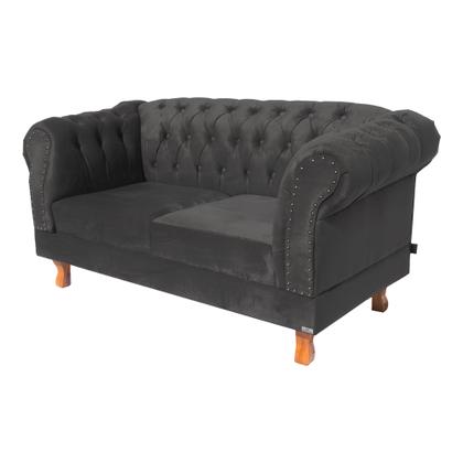 Imagem de Conjunto Sofa Namoradeira Chesterfield Capitone Luis XV Suede Cinza Chumbo / decoracao, sala tv estar, recepcao