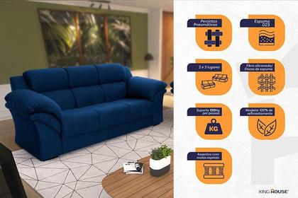 Conjunto Sofá Windsor Velut Azul 3 e 2 Lugares 2,04m e 1,59m - King House Imagem de Conjunto Sofá Windsor Velut Azul 3 e 2 Lugares 2,04m e 1,59m - King House