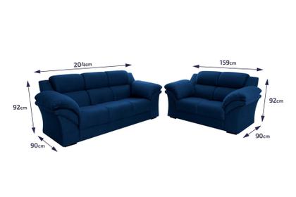 Imagem de Conjunto Sofá Windsor Velut Azul 3 e 2 Lugares 2,04m e 1,59m - King House
