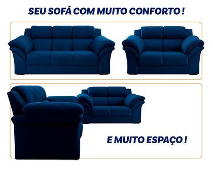 Imagem de Conjunto Sofá Windsor Velut Azul 3 e 2 Lugares 2,04m e 1,59m - King House