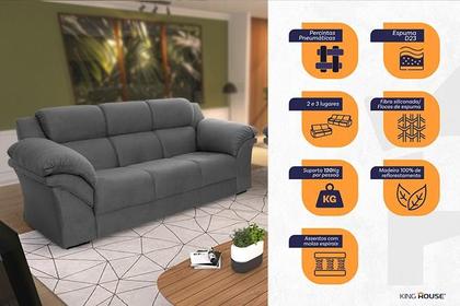 Imagem de Conjunto Sofá Windsor Velut Cinza 3 e 2 Lugares 2,04m e 1,59m - King House