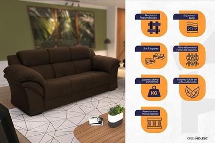 Imagem de Conjunto Sofá Windsor Velut Marrom 3 e 2 Lugares 2,04m e 1,59m - King House