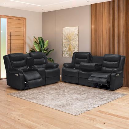 Imagem de Conjunto Sofás 2 e 3 Lugares Elétricas Sala de Cinema Hollywood com Massagem Aquecimento Entrada USB/USB-C PU Preto G94 - Gran Belo