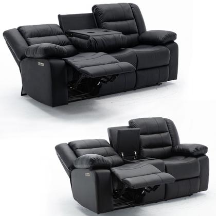 Imagem de Conjunto Sofás 2 e 3 Lugares Elétricas Sala de Cinema Hollywood com Massagem Aquecimento Entrada USB/USB-C PU Preto G94 - Gran Belo